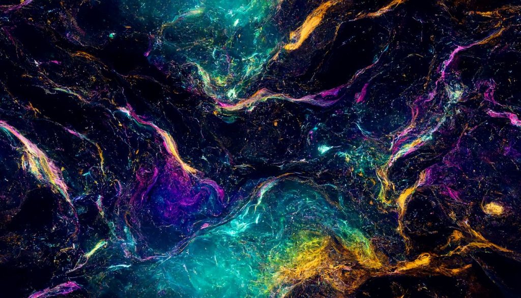 colorful swirls and bursts of light against a black background